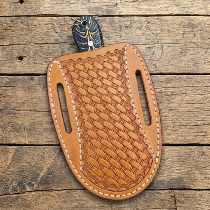 Handmade Rasp Steel Cowboy Bull cutter knife with leather sheath , Pinecone handle, Cowboy Gifts