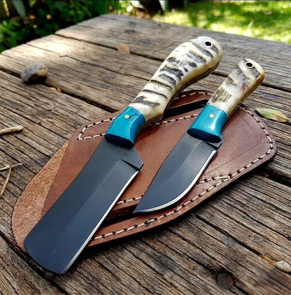 Handmade Bull cutter knife with leather sheath, ram horn Handle, Personalized Knife, Cowboy Gifts