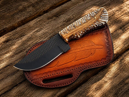 Cowboy Sheath Knife – 4" Black Powder Coated Rasp Steel Blade