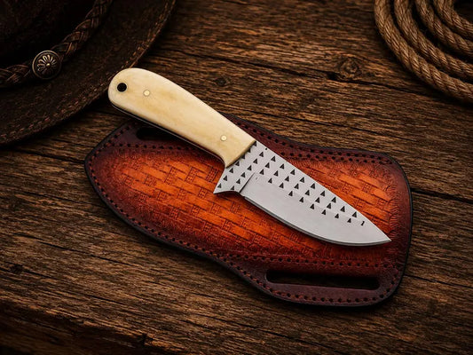 Cowboy Bush Knife 3.6” Rasp Steel Blade with Deer Bone Handle