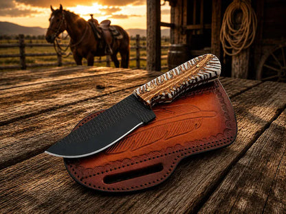Cowboy Sheath Knife – 4" Black Powder Coated Rasp Steel Blade