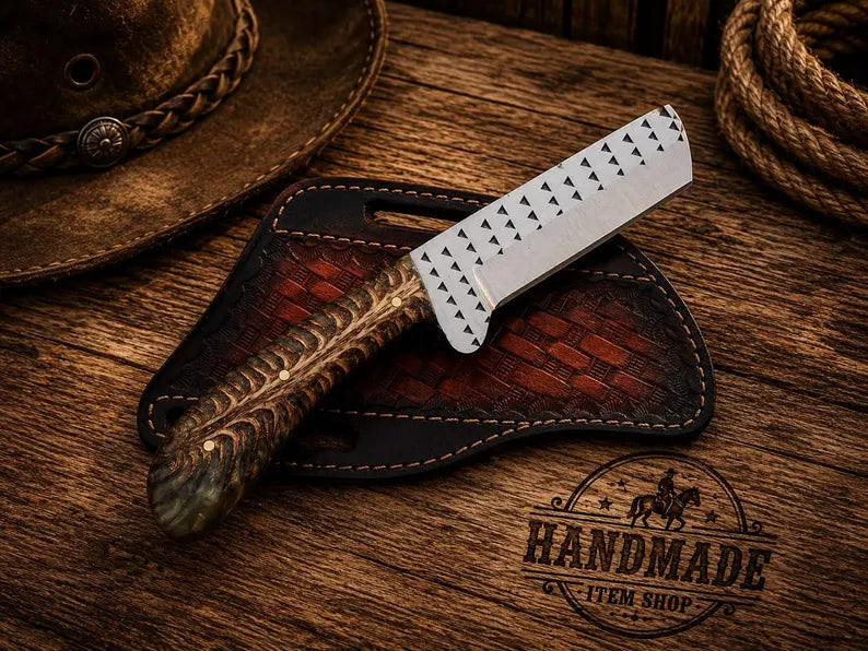 Western Bull Cutter Knife – 3.75" Rasp Steel Blade w/ Leather Sheath