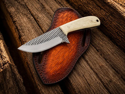 Cowboy Bush Knife 3.6” Rasp Steel Blade with Deer Bone Handle