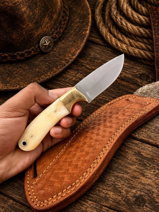 western knife and sheath – Handmade 7" D2 Steel Knife with Bone Handle