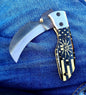 Handmade 1095 steel Hawkbill Pocket Knife: resin Handle, Leather Sheath