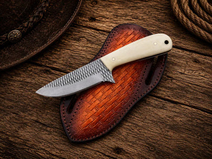 Cowboy Bush Knife 3.6" Rasp Steel Blade with Deer Bone Handle