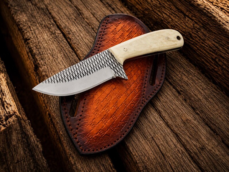 Cowboy Bush Knife 3.6" Rasp Steel Blade with Deer Bone Handle