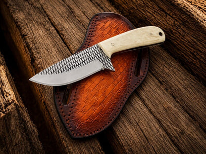 Cowboy Bush Knife 3.6" Rasp Steel Blade with Deer Bone Handle