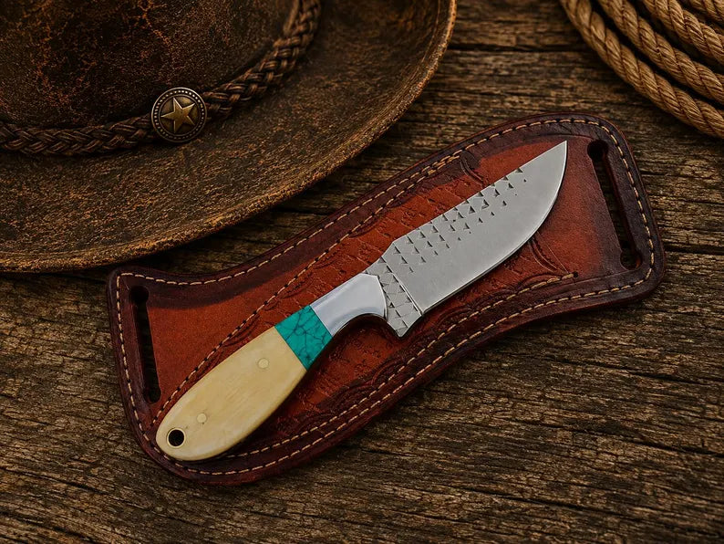western knife and sheath – Handmade 7" Rasp Steel Knife with Bone Handle