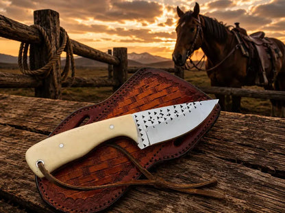 Hand-Forged Rasp Steel Skinning Knife with Natural Bone Handle – 3.4" Blade