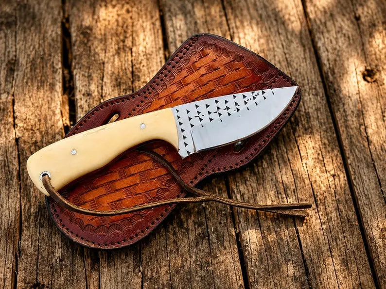 Hand-Forged Rasp Steel Skinning Knife with Natural Bone Handle – 3.4" Blade